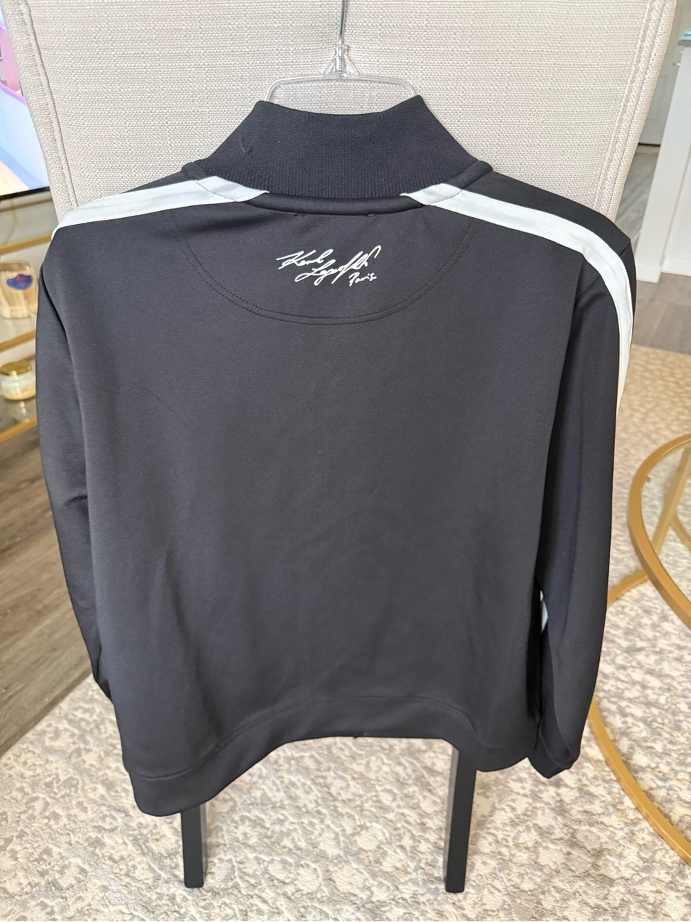 NWT Karl Lagerfeld Paris Logo Block Letter Track Jacket Large Black Bomber - Picture 8 of 10